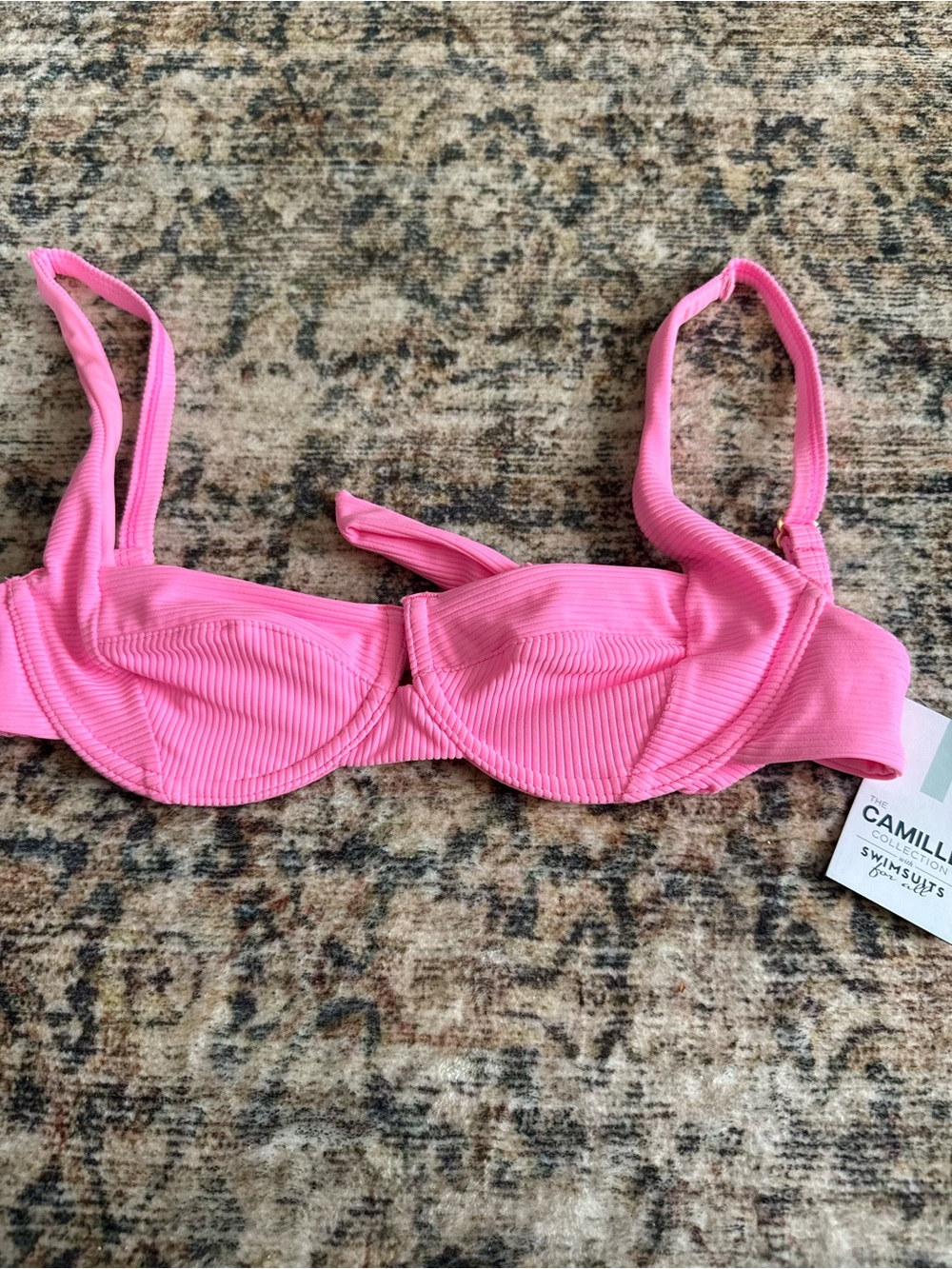 Swimsuits For All Hot Pink Ribbed Underwire Bikini Top